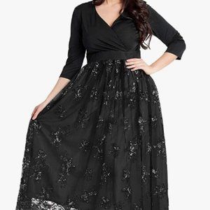 Women's Sequin 3/4 Sleeves Evening Gown/Party, Long Maxi Dress